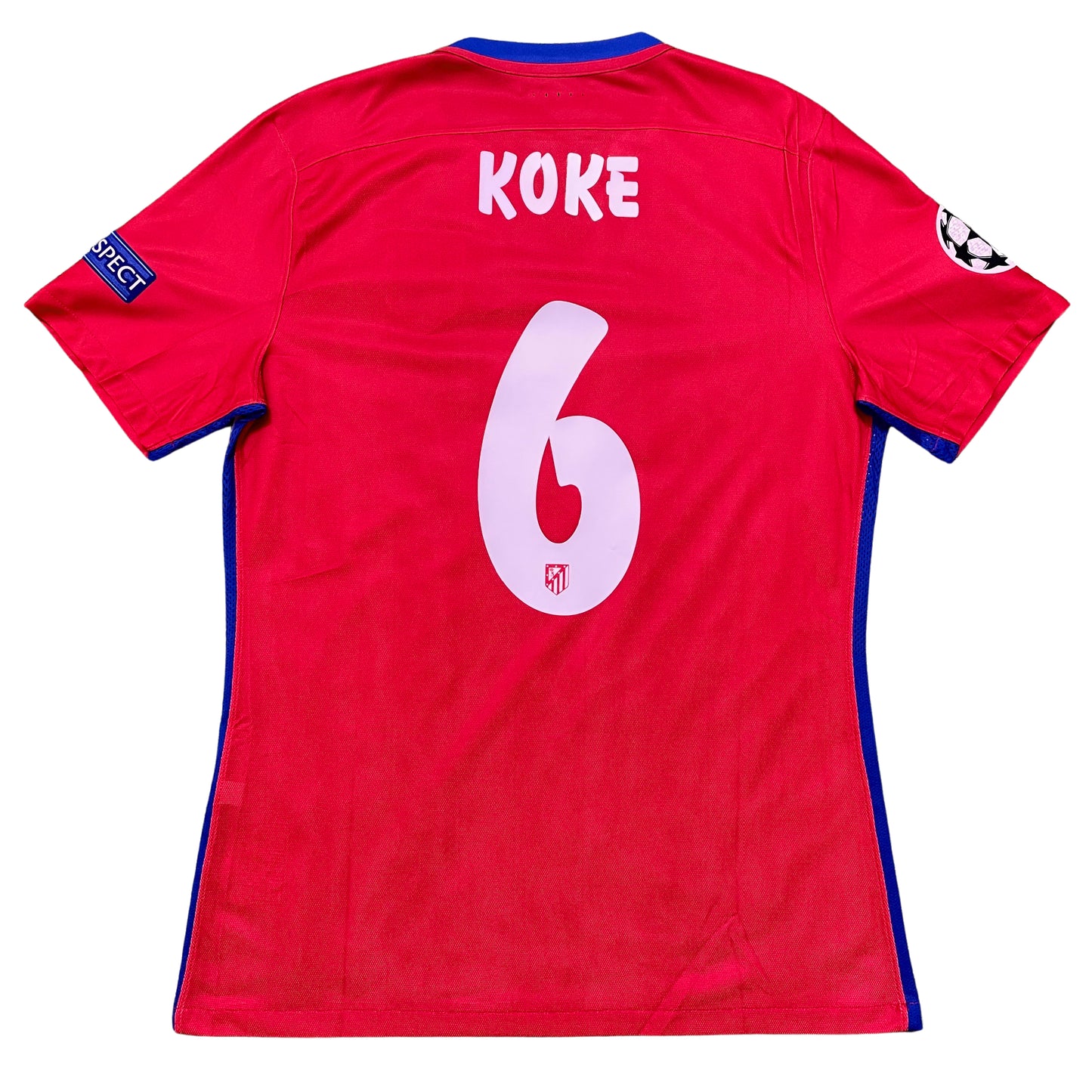 <tc>2015-2016 Atlético de Madrid Player Issue camiseta local Champions League #6 Koke (L)</tc>